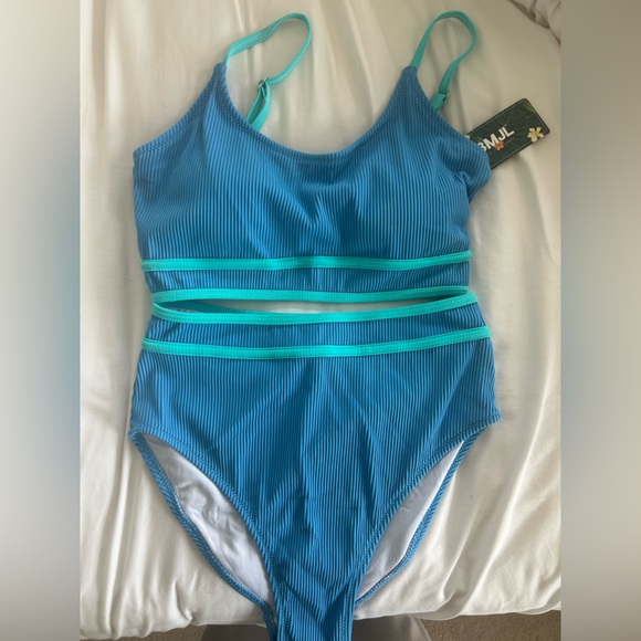 Blue Ribbed Swimsuit NWT XS - Picture 2 of 4